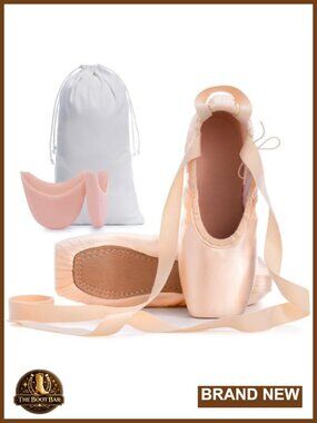 Professional Pointe Ballet Dance Shoes Leather Sole Ribbon